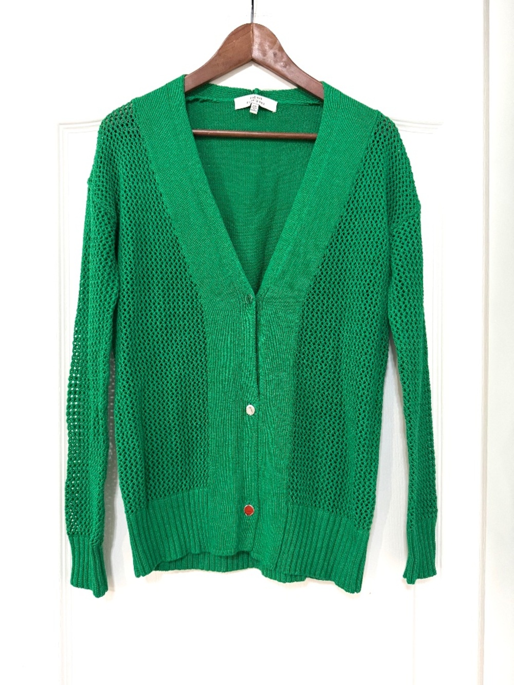 Robert Rodriguez XS Green Mesh Open Knit V-Neck Cotton Cardigan Sweater